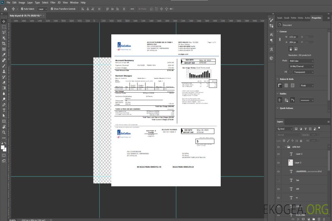 Facture commerciale du service public de gaz SoCal de Californie, SCR template Facture commerciale du service public de gaz SoCal de Californie, SCR template